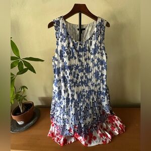 Floral Sleeveless Dress - Blue and Red